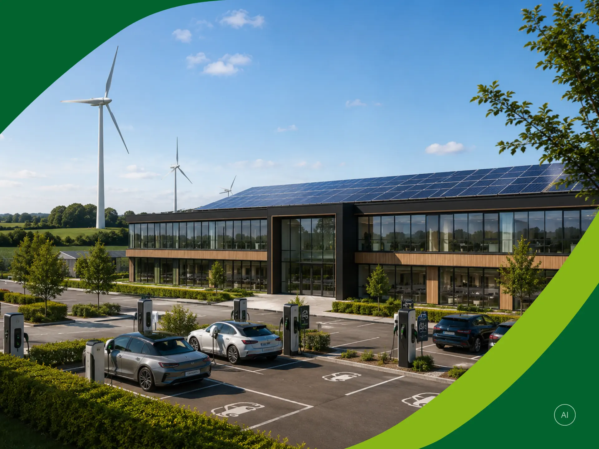 Kontor med solceller og ladestandere